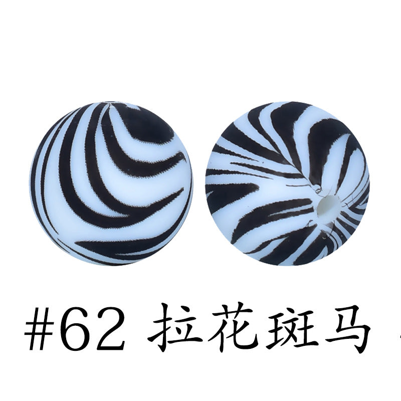 Wholesale 50pcs 16mm Print Silicone Beads Colorful Silicone Water Transfer Beads